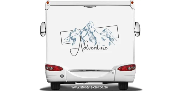 Autoaufkleber Adventure Mountains auf WoMo Heck