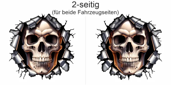 Autoaufkleber Aufgerissene Karosserie mit Totenkopf - Ansicht zweiseitig für beide Fahrzeugseiten