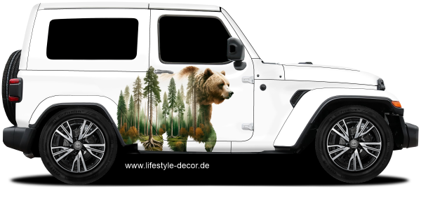 Preview: Autoaufkleber Bär Walddesign Preview: Autoaufkleber Bär Walddesign auf weißem PKW