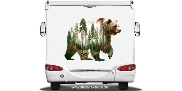 Preview: Autoaufkleber Bär Walddesign Preview: Autoaufkleber Bär Walddesign auf weißem Heck