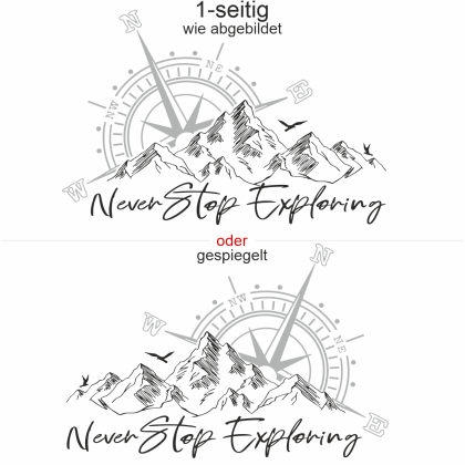 Preview: Autoaufkleber Berge mit Kompassrose | Never Stop Exploring Preview: Autoaufkleber Berge mit Kompassrose | Never Stop Exploring