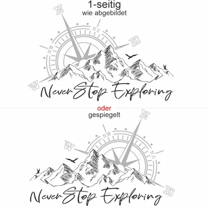 Autoaufkleber Berge and Kompassrose - Never Stop Exploring