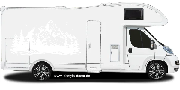 Autoaufkleber Berge & Wald Silhouette auf Seite von Wohnmobil - Ansicht Farbauswahl