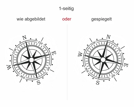 Autoaufkleber Bunte Kompassrose - Ansicht Ausrichtung und Farbauswahl