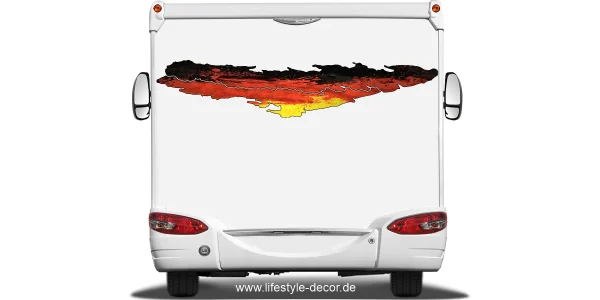 Autoaufkleber Deutschland Flagge auf dem Heck von Wohnmobil oder Wohnwagen