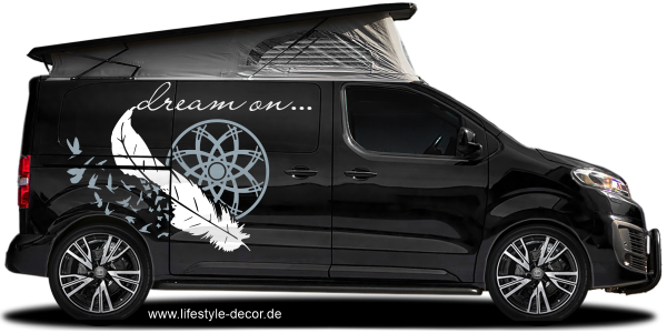 Preview: Autoaufkleber Dream on Preview: Autoaufkleber Traumfänger auf dunklem Campervan
