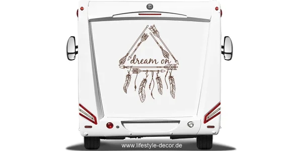 Text Dream on mit Federn als Autoaufkleber