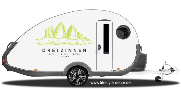 Preview: Autoaufkleber Drei Zinnen auf Seitenwand von Wohnwagen