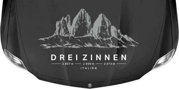 Autoaufkleber Drei Zinnen auf dunkler Motorhaube