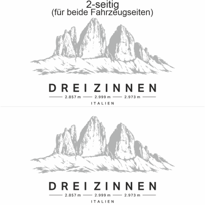 Autoaufkleber Drei Zinnen - Ansicht zweiseitig für beide Fahrzeugseiten
