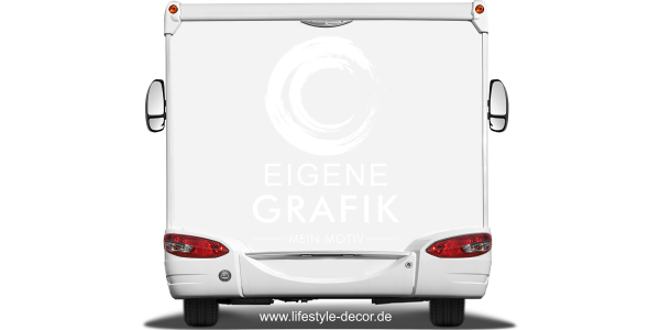 Preview: Autoaufkleber Eigene Grafik einfarbig - Ansicht Farbauswahl auf hellem Wohnmobil Heck