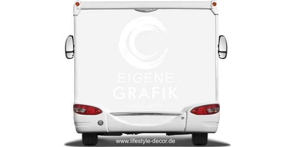 Autoaufkleber Eigene Grafik einfarbig - Ansicht Farbauswahl auf hellem Wohnmobil Heck