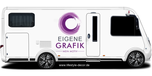 Preview: Autoaufkleber Eigene Grafik mehrfarbig auf hellem Reisemobil