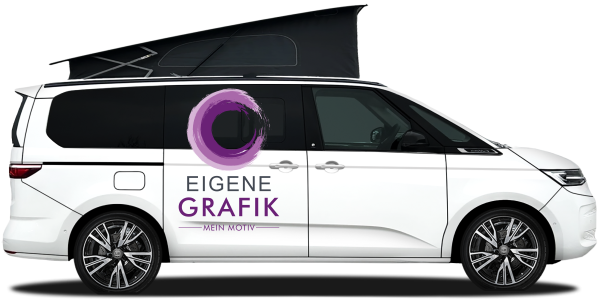 Preview: Autoaufkleber Eigene Grafik mehrfarbig auf hellem Campervan