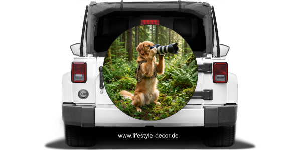 Preview: Autoaufkleber Eigenes Foto von Ihrem HundRund auf heller Ersatzradabdeckung
