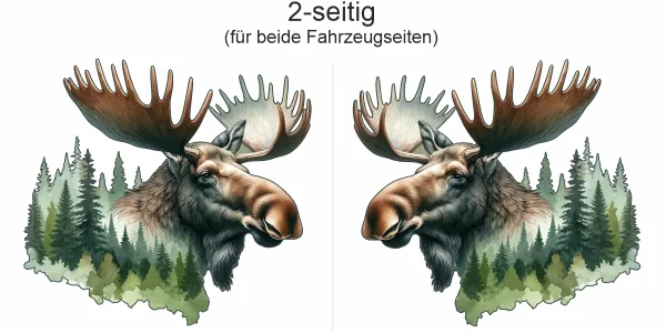 Autoaufkleber Elch im Wald - Ansicht zweiseitig für beide Fahrzeugseiten