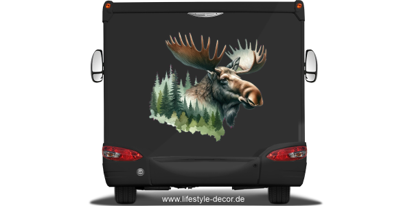 Preview: Autoaufkleber Elch im Wald Preview: Autoaufkleber Elch im Wald auf dunklem Heck
