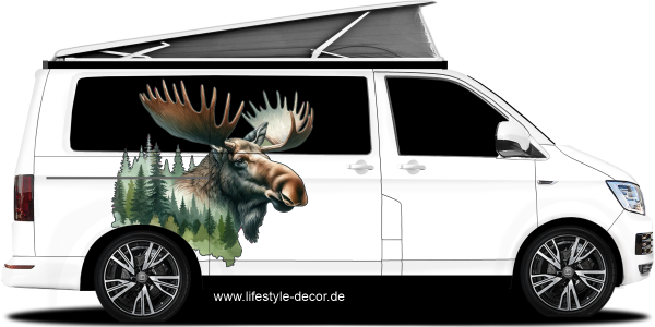 Preview: Autoaufkleber Elch im Wald Preview: Autoaufkleber Elch im Wald auf hellem Camper