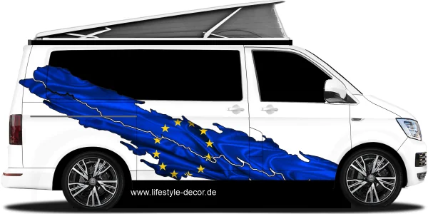 Autoaufkleber Europa für Auto und Wohnmobil auf Fahrzeugseite von Camper