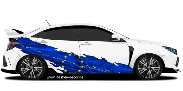 Autoaufkleber Europa für Auto und Wohnmobil auf Fahrzeugseite von hellem Auto