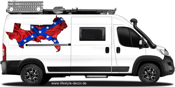 Preview: Autoaufkleber Fahne der Südstaaten von Amerika als Silhouette auf Fahrzeugseite von Camper