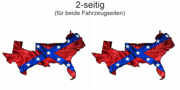 Autoaufkleber Fahne der Südstaaten von Amerika als Silhouette - Ansicht zweiseitig für beide Fahrzeugseiten