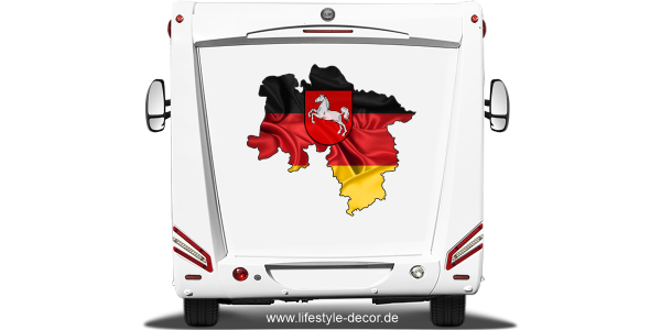 Preview: Autoaufkleber Fahne und Umriss von Niedersachsen Preview: Autoaufkleber Fahne und Umriss von Niedersachsen