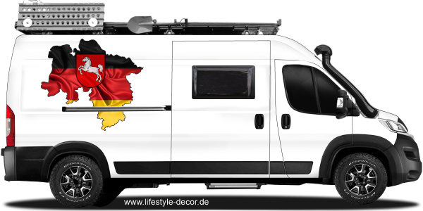 Preview: Autoaufkleber Fahne und Umriss von Niedersachsen Preview: Autoaufkleber Fahne und Umriss von Niedersachsen