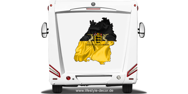 Preview: Autoaufkleber Fahne und Umriss von Baden-Württemberg Preview: Autoaufkleber Fahne und Umriss von Baden-Württemberg