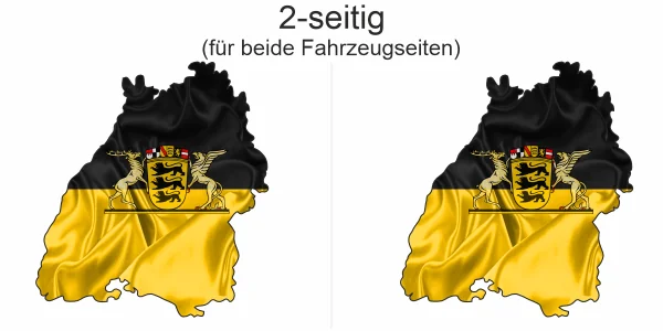 Autoaufkleber Fahne und Umriss von Baden-Württemberg - Ansicht zweiseitig für beide Fahrzeugseiten