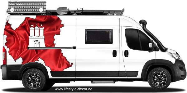 Preview: Autoaufkleber Fahne und Umriss von Hamburg Preview: Autoaufkleber Fahne und Umriss von Hamburg