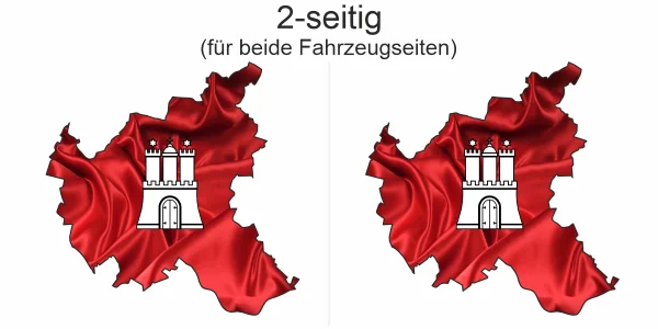 Autoaufkleber Fahne und Umriss von Hamburg-- Ansicht zweiseitig für beide Fahrzeugseiten