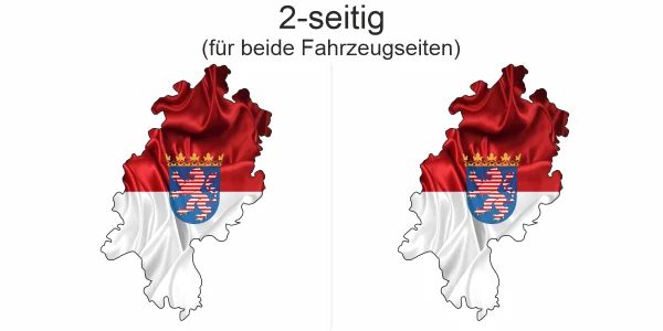 Autoaufkleber Fahne und Umriss von Hessen - Ansicht zweiseitig für beide Fahrzeugseiten