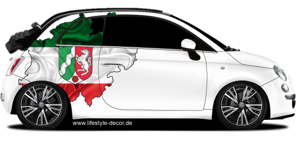 Preview: Autoaufkleber Fahne und Umriss von Nordrhein-Westfalen Preview: Autoaufkleber Fahne und Umriss von Nordrhein-Westfalen