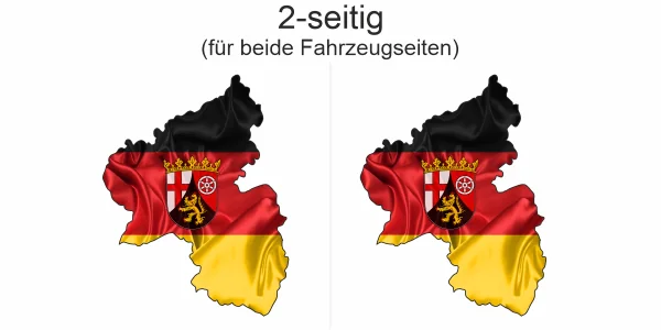 Fahrzeugaufkleber mit der Rheinland-Pfalz-Flagge in Form der Landesgrenze-- Ansicht zweiseitig für beide Fahrzeugseiten