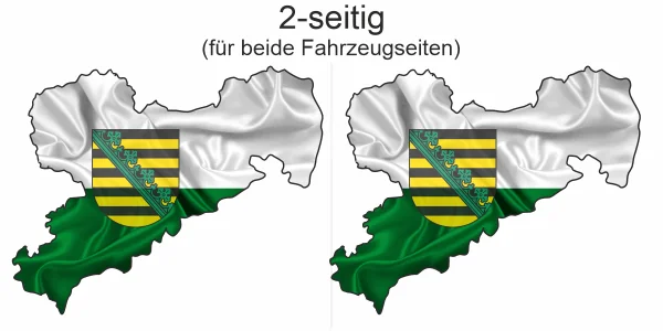 Autoaufkleber Fahne und Umriss von Sachsen - Ansicht zweiseitig für beide Fahrzeugseiten