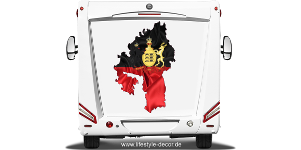 Autoaufkleber Fahne und Umriss von Württemberg auf Heck von Reisemobil oder Wohnwagen