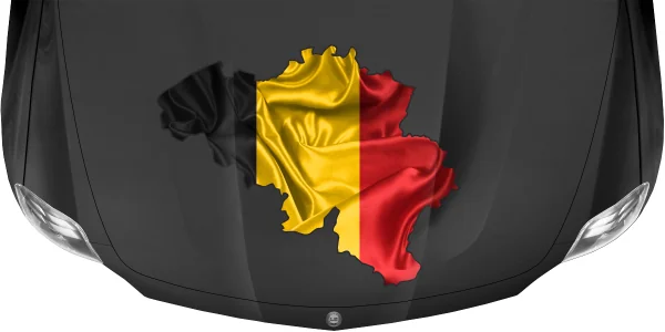 Autoaufkleber Fahne von Belgien als Silhouette auf dunkler Motorhaube