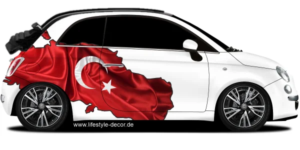 Autoaufkleber Fahne von der Türkei als Silhouette auf Fahrzeugseite von PKW