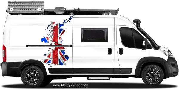 Autoaufkleber Fahne von Großbritannien als Silhouette auf Fahrzeugseite von Camper