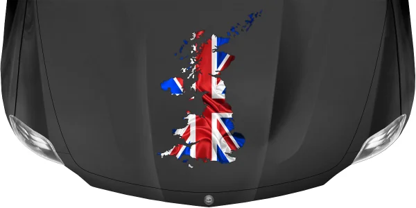 Autoaufkleber Fahne von Großbritannien als Silhouette auf dunkler Motorhaube