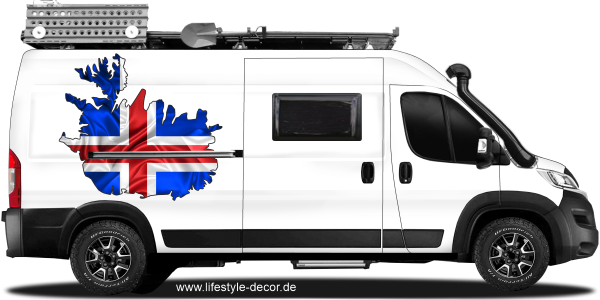 Preview: Autoaufkleber Fahne von Island als Silhouette auf Fahrzeugseite von Camper
