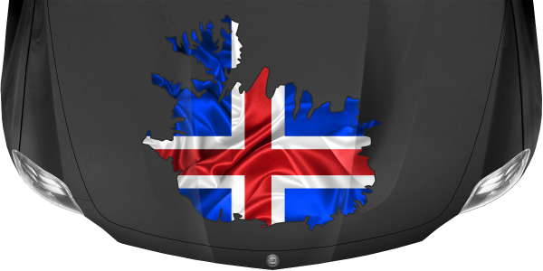 Preview: Autoaufkleber Fahne von Island als Silhouette auf dunkler Motorhaube