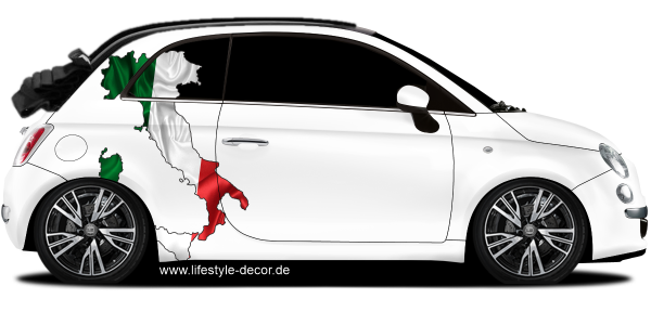 Preview: Autoaufkleber Fahne von Italien als Silhouette Preview: Autoaufkleber Fahne von Italien als Silhouette auf Fahrzeugseite von PKW