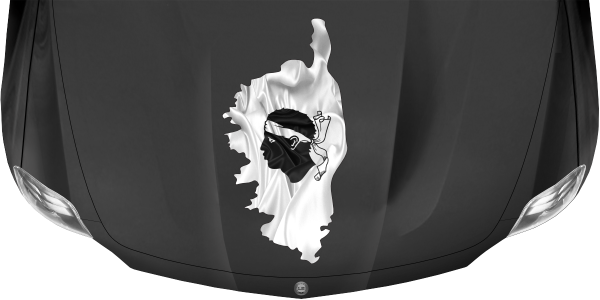Preview: Autoaufkleber Fahne von Korsika als Silhouette auf dunkler Motorhaube