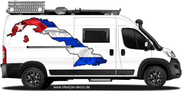 Preview: Autoaufkleber Fahne von Kuba als Silhouette auf Fahrzeugseite von Camper
