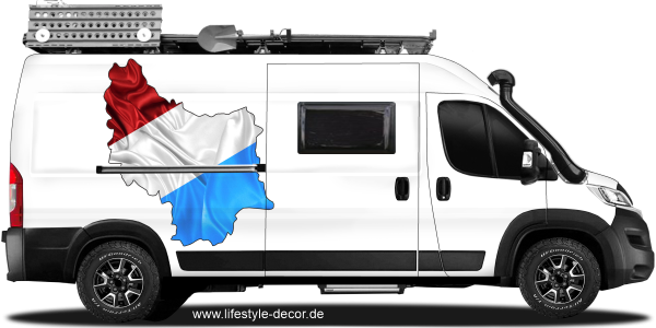 Preview: Autoaufkleber Fahne von Luxemburg als Silhouette auf Fahrzeugseite von Camper