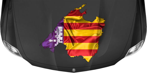 Preview: Autoaufkleber Fahne von Mallorca als Silhouette auf dunkler Motorhaube