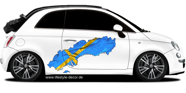 Preview: Autoaufkleber Fahne von Schweden als Silhouette Preview: Autoaufkleber Fahne von Schweden als Silhouette auf Fahrzeugseite von PKW