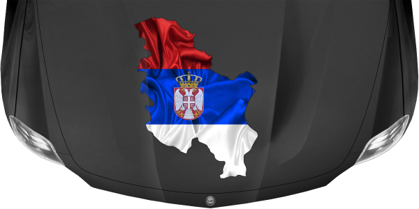 Preview: Autoaufkleber Fahne von Serbien als Silhouette auf dunkler Motorhaube